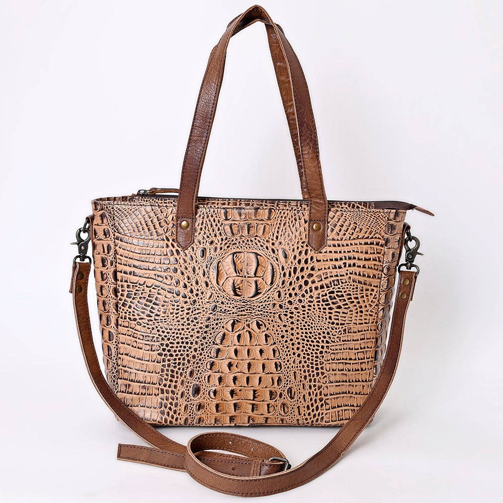 LC-ADBG957 Tote Crocodile Embossed Genuine Western Leather Bag Mae