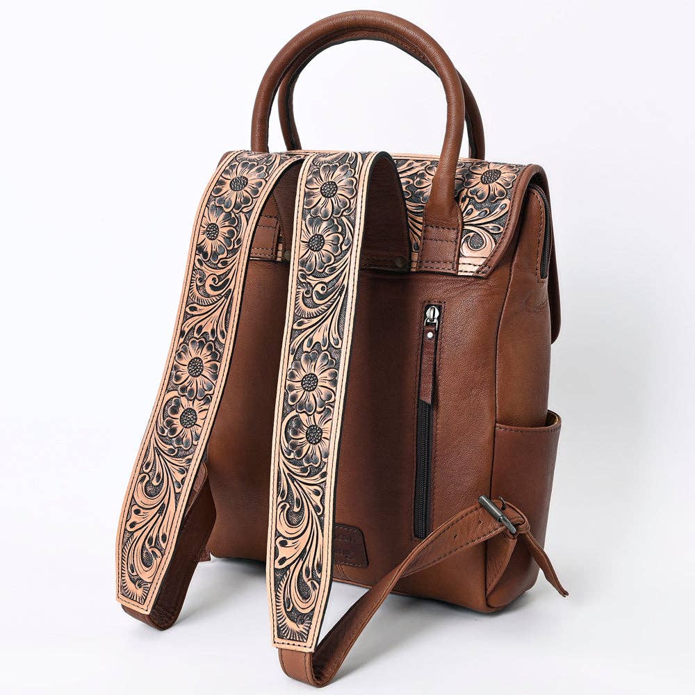LC-ADBG1088 Hand-Tooled Turquoise Embossed Leather Western Backpack-American Darling
