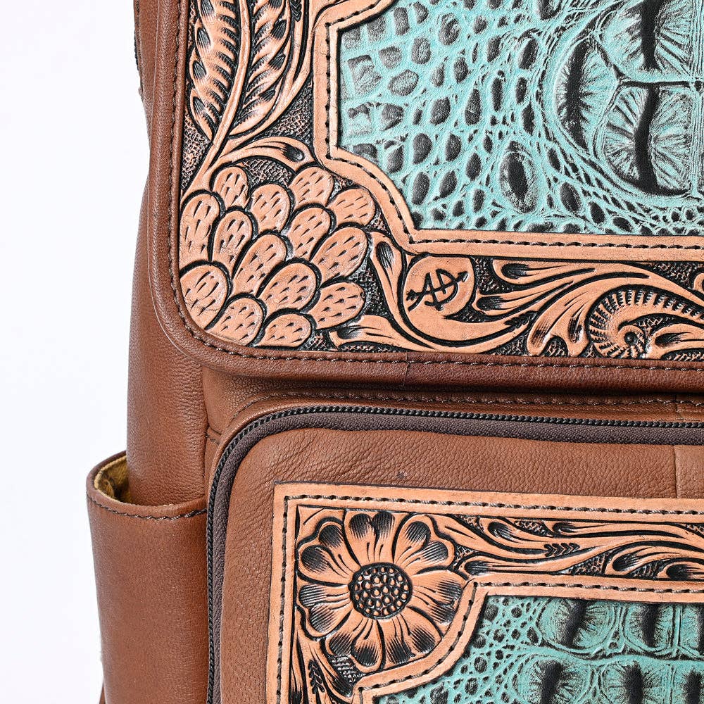 LC-ADBG1088 Hand-Tooled Turquoise Embossed Leather Western Backpack-American Darling