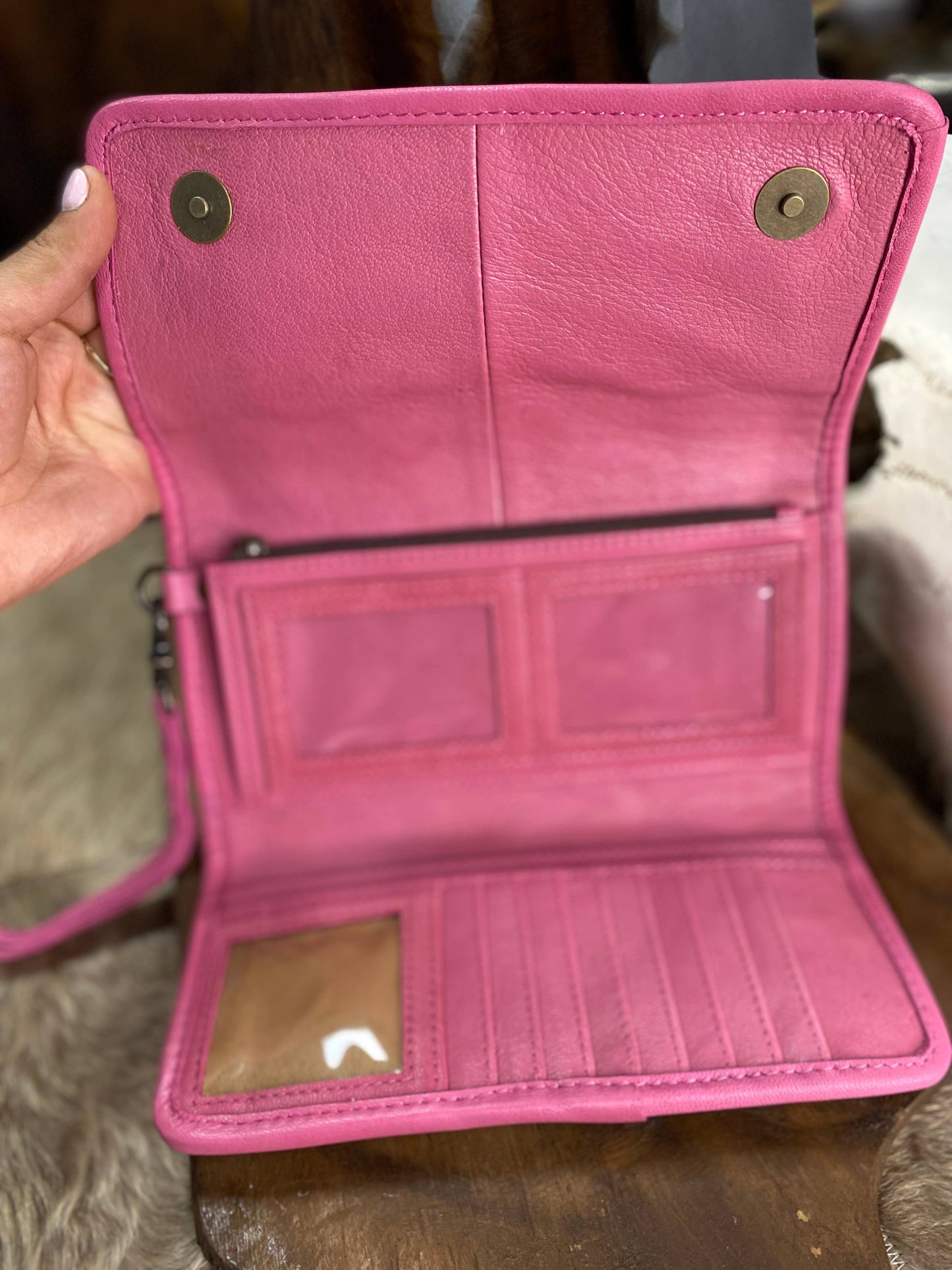 Pink Hand Tooled Leather Women's Wallet