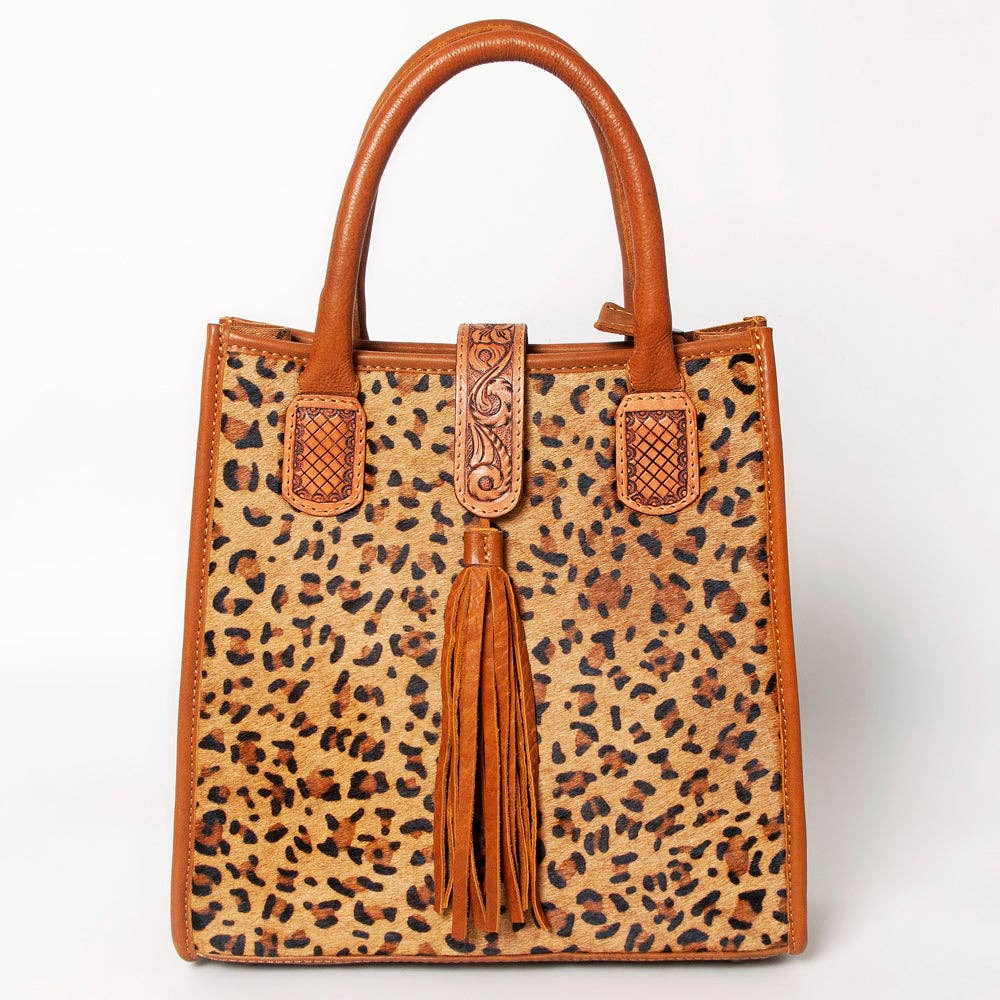 LC-ADBGA279 American Darling Cowhide Tote with Tooled Leather & Tassel Genuine Hair-On Hide