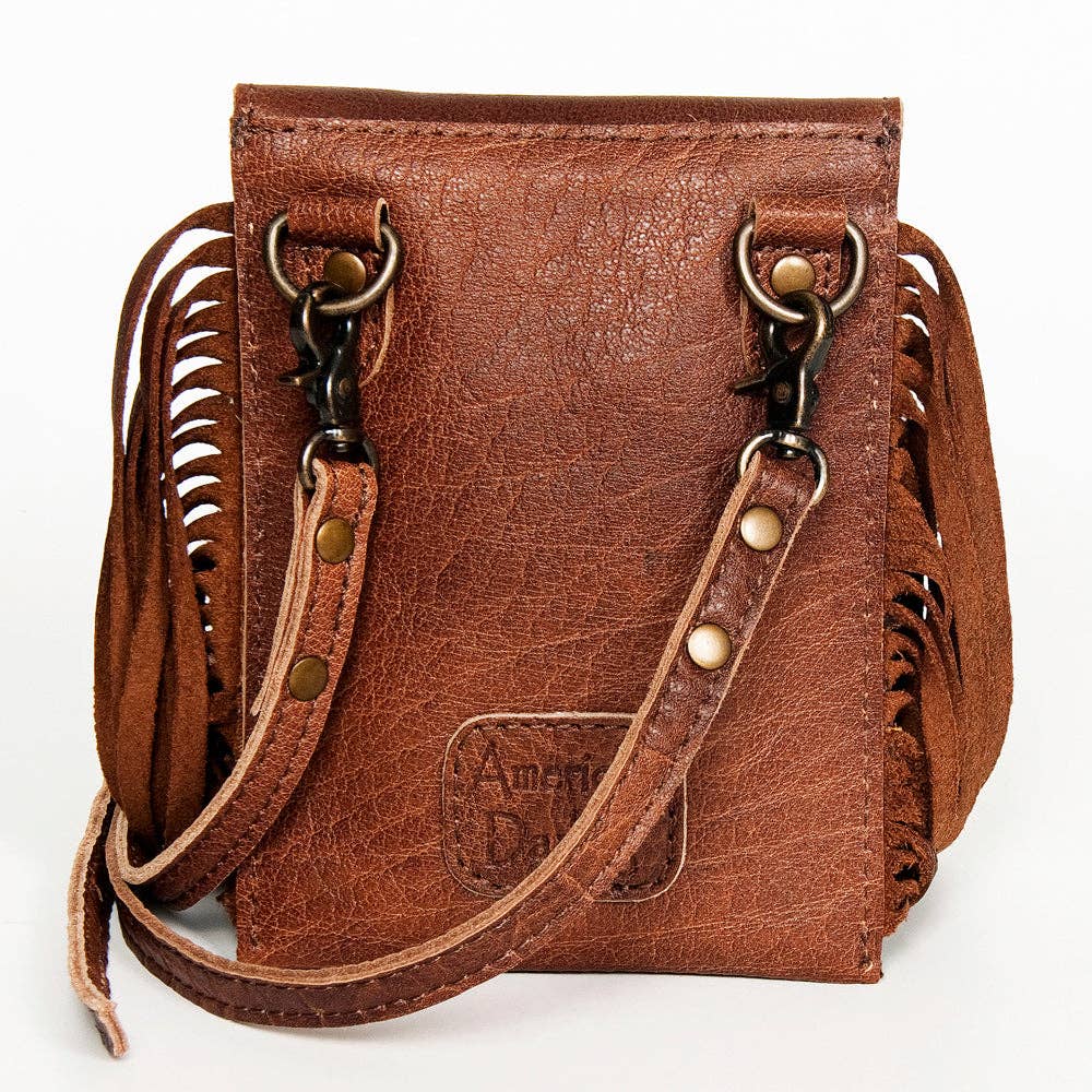 LC-ADBG943A Leopard Print Fringe Leather Cell Phone Crossbody Western Mini Bag by American Darling