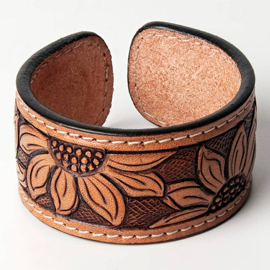 ADBRF156 Hand tooled carved Genuine Leather Bracelet women