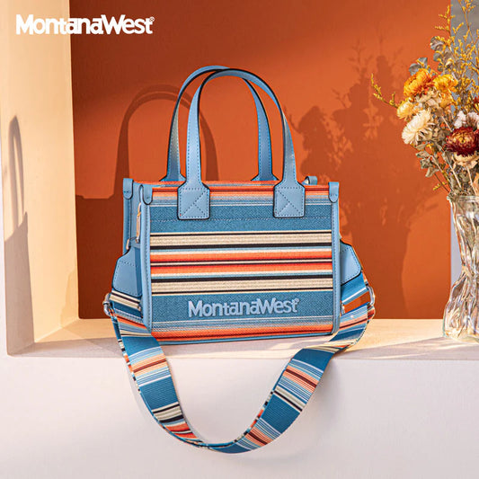 Montana West Jean and Orange Tote Bag with Striped Design
