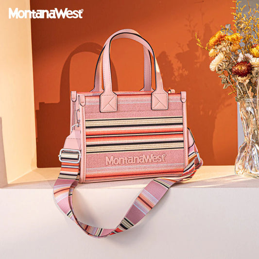 Montana West Pink and Black Tote Bag with Striped Design