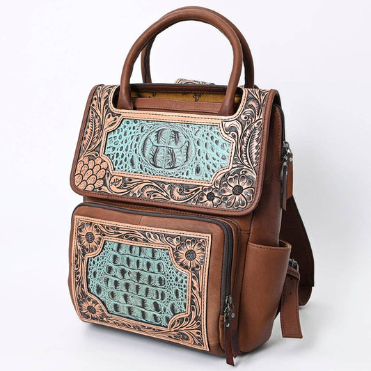 LC-ADBG1088 Hand-Tooled Turquoise Embossed Leather Western Backpack-American Darling