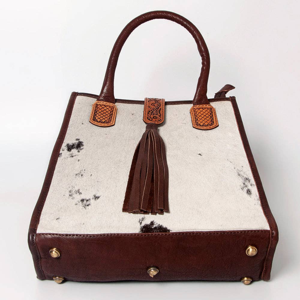LC-ADBGA279 American Darling Cowhide Tote with Tooled Leather & Tassel Genuine Hair-On Hide