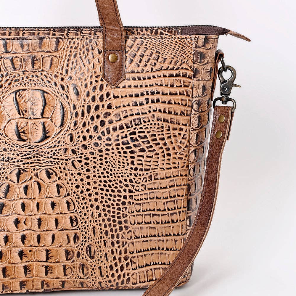 LC-ADBG957 Tote Crocodile Embossed Genuine Western Leather Bag Mae